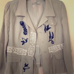 Prada Cream Floral Beaded Embroidered Linen Blazer